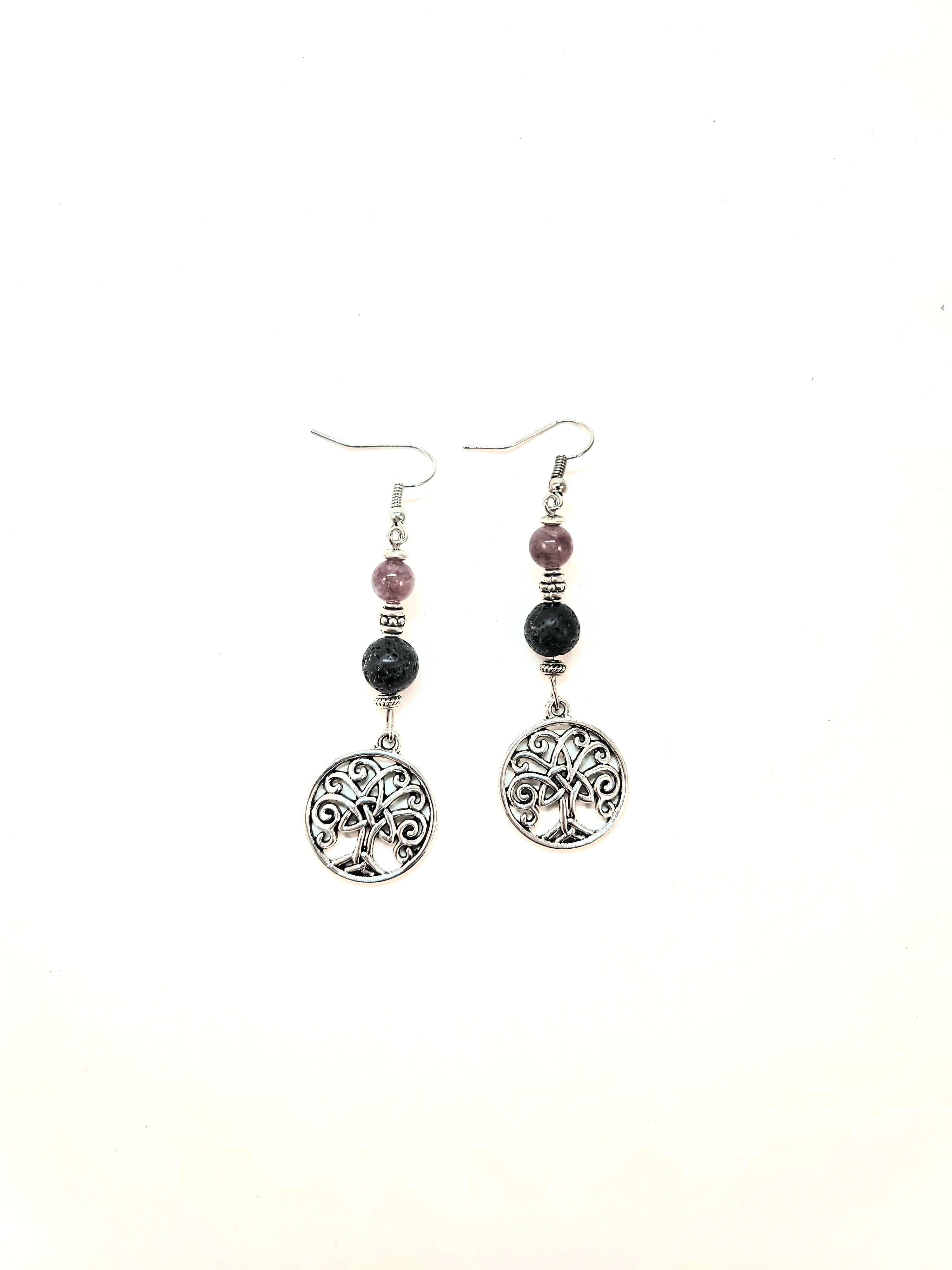 Celtic Knot with Lepidolite Lava Bead Diffuser Earrings