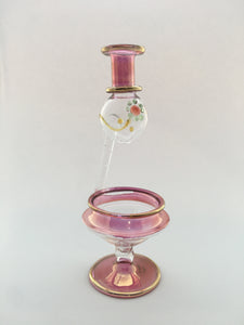 Egyptian Handcrafted Glass Blown Essential Oil Diffuser — Pink with Flower Design