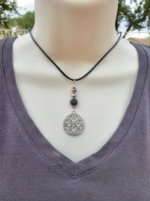 Celtic Knot Rainbow Hematite Lava Bead Diffuser Necklace