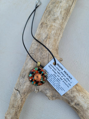 Chi Enhancing Necklace — Carnelian, Shungite, Turquoise with Spiral