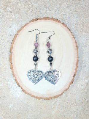 Heart Butterfly with Lepidolite Lava Bead Diffuser Earrings