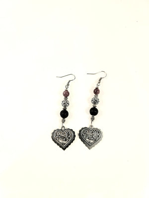 Heart Butterfly with Lepidolite Lava Bead Diffuser Earrings