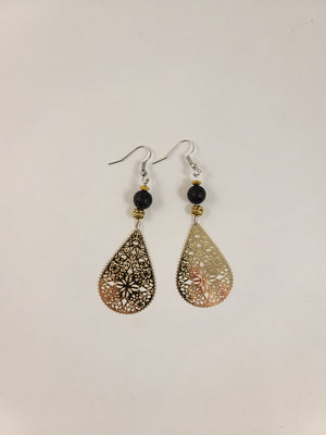 Brass Flower Gold Colored Lava Bead Diffuser Earrings