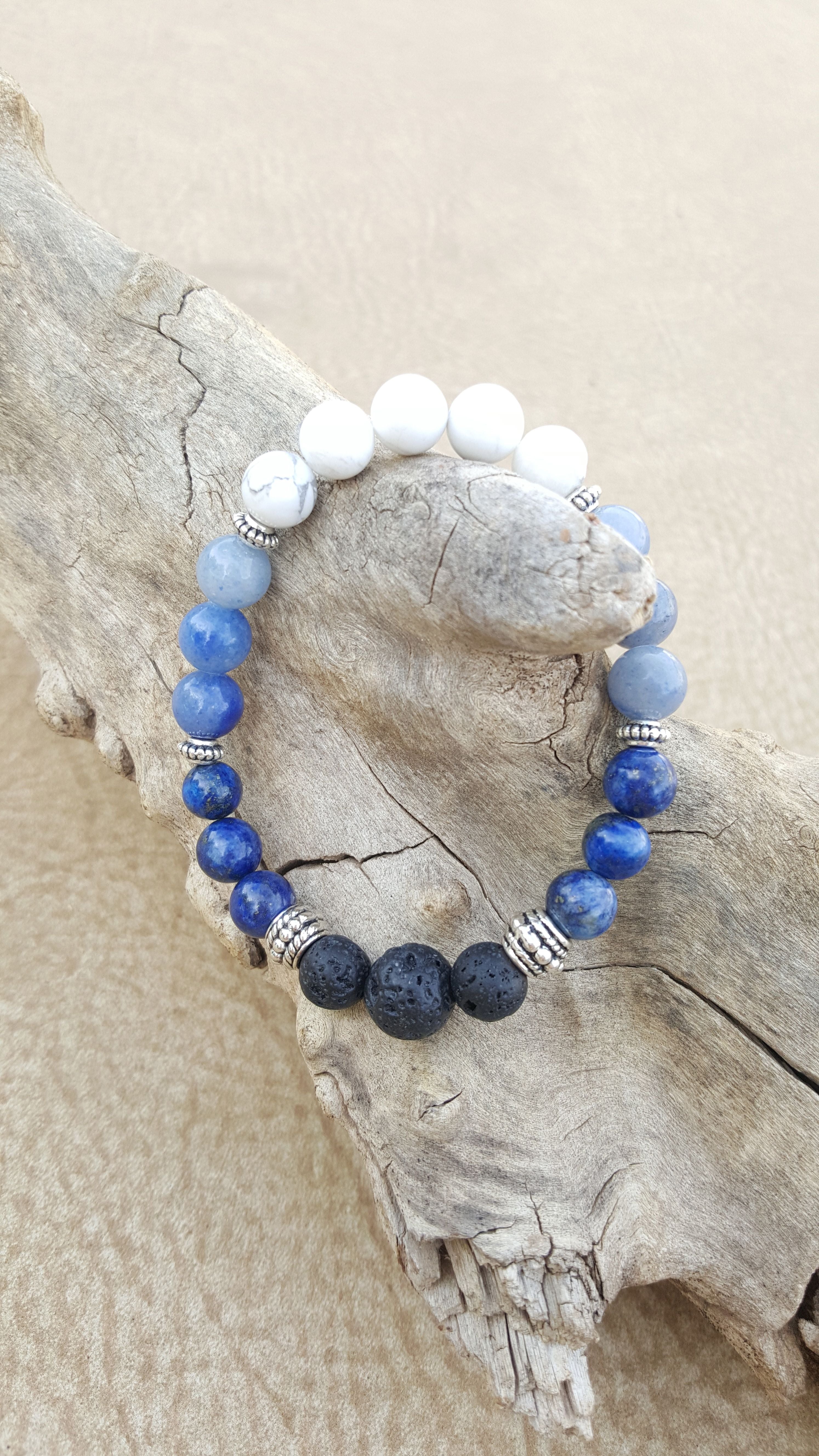 Buy Silver Stainless Steel with Blue Tiger's Eye & Black Molten Lava Bead  Expandable Bracelet Online - Inox Jewelry India
