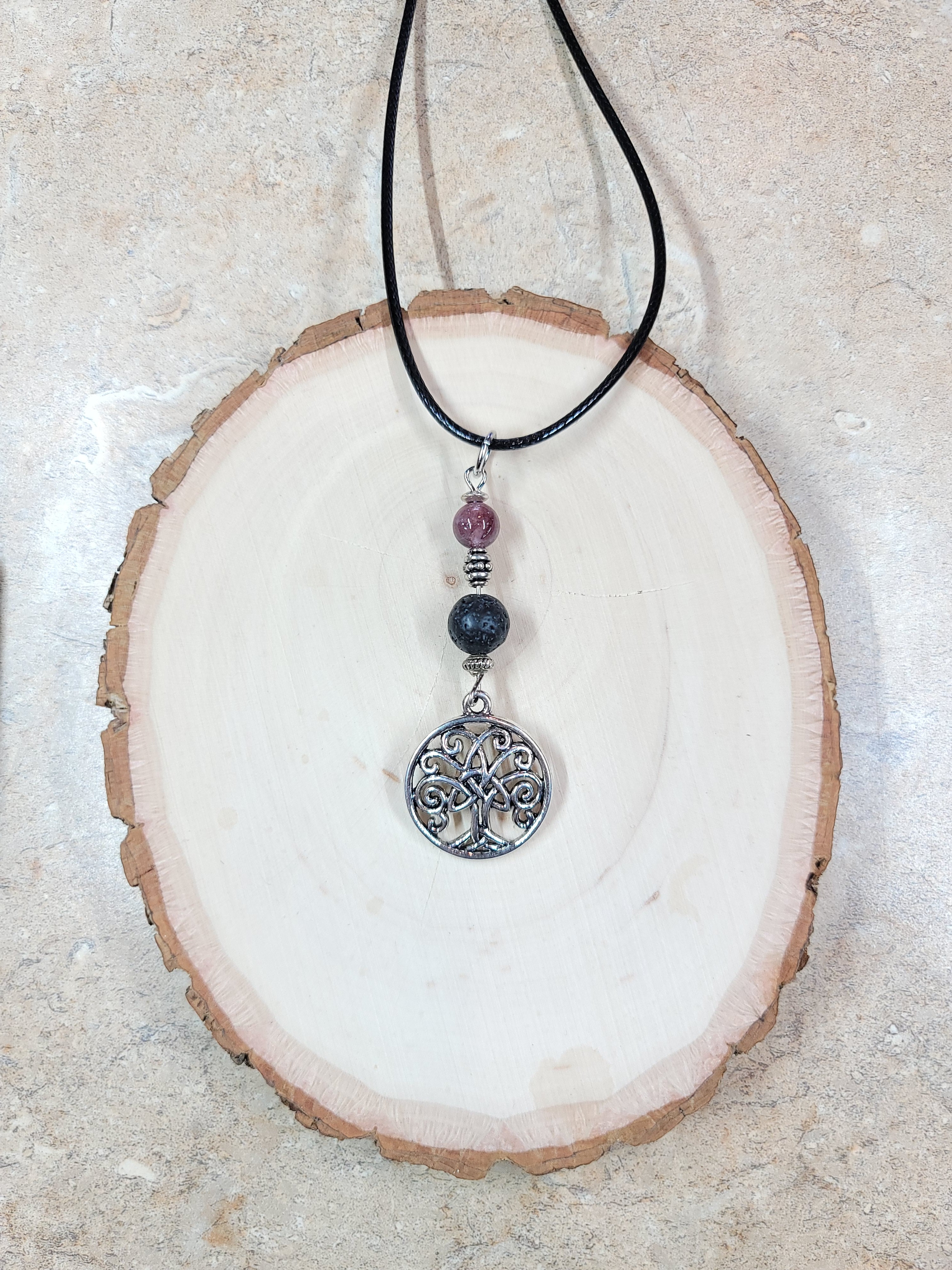 Celtic Knot with Lepidolite Lava Bead Diffuser Necklace