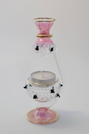 Egyptian Handcrafted Glass Blown Essential Oil Diffuser — Pink with Black Dots