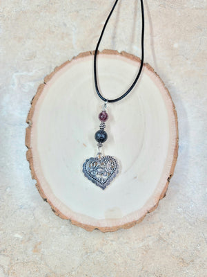 Heart with Butterfly and Lepidolite Lava Bead Diffuser Necklace