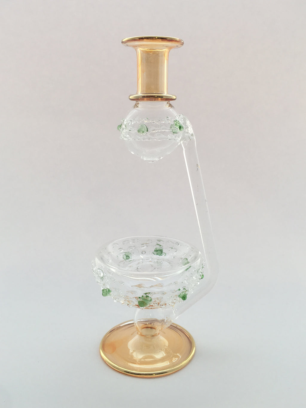 Egyptian Handcrafted Glass Blown Essential Oil Diffuser — Gold with Green Dots