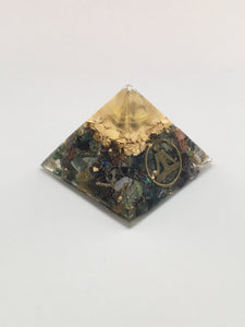 Chi Enhancing Pyramid — Small Mixed Gemstone with Bronze Yoga Pose