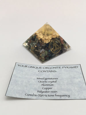 Chi Enhancing Pyramid — Small Mixed Gemstone with Bronze Yoga Pose