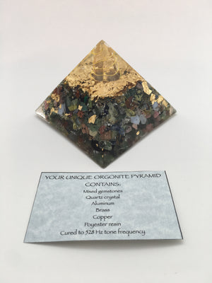 Chi Enhancing Pyramid — Large Mixed Gemstone with Bronze Tree of Life