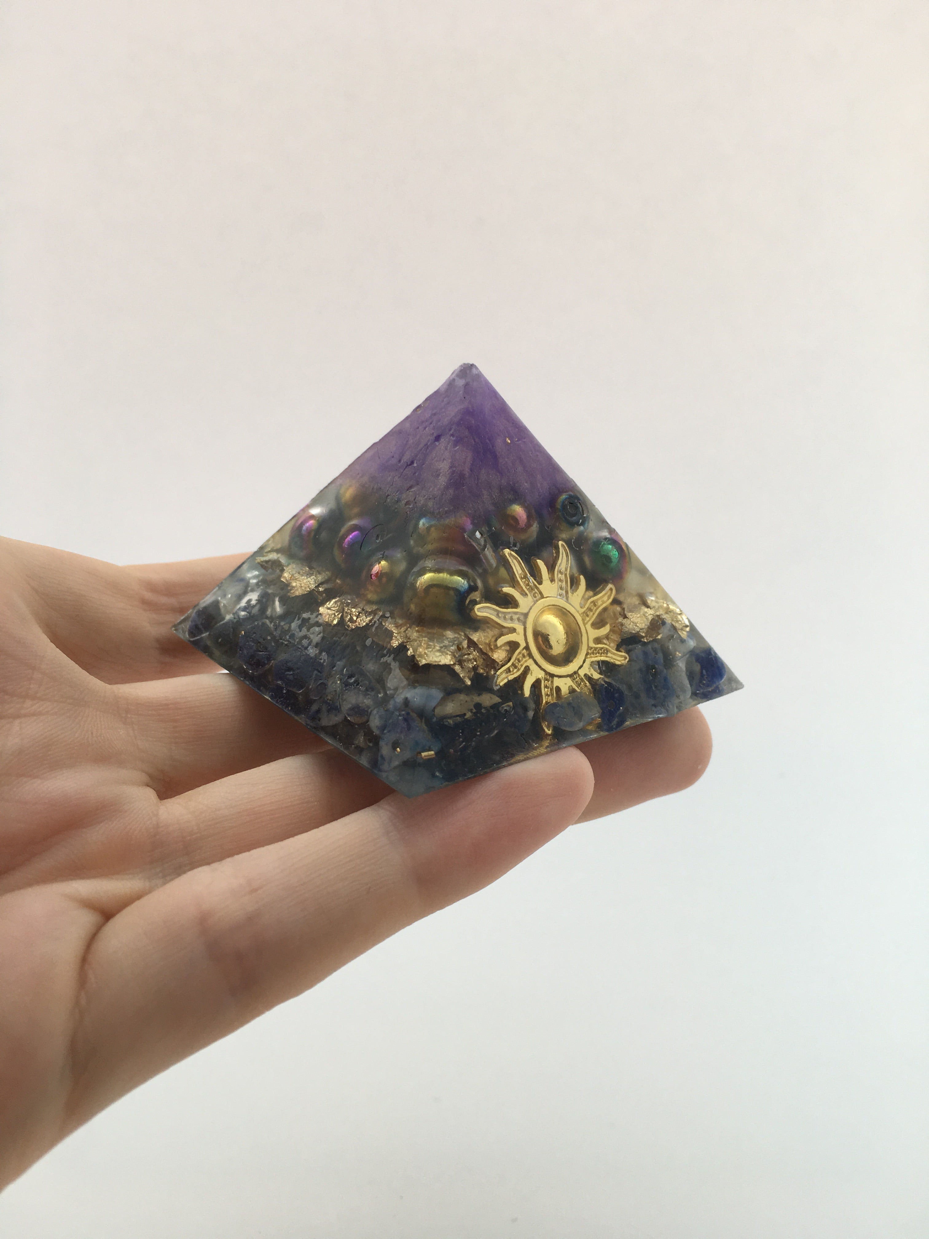 Chi Enhancing Pyramid — Small Purple Rainbow Hematite with Sun
