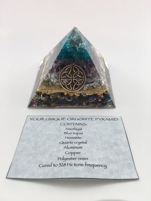 Chi Enhancing Pyramid — Large Blue Topaz Amethyst with Celtic Knot
