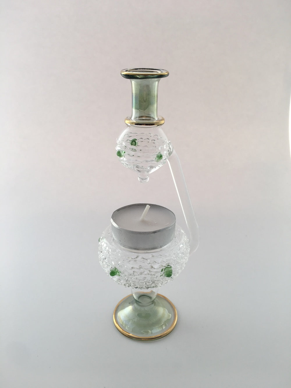 Egyptian Handcrafted Glass Blown Essential Oil Diffuser — Green with Green Dots