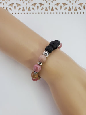 Pink Rhodonite Lava Bead Diffuser Bracelet