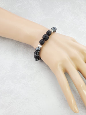Snowflake Obsidian Lava Bead Diffuser Bracelet