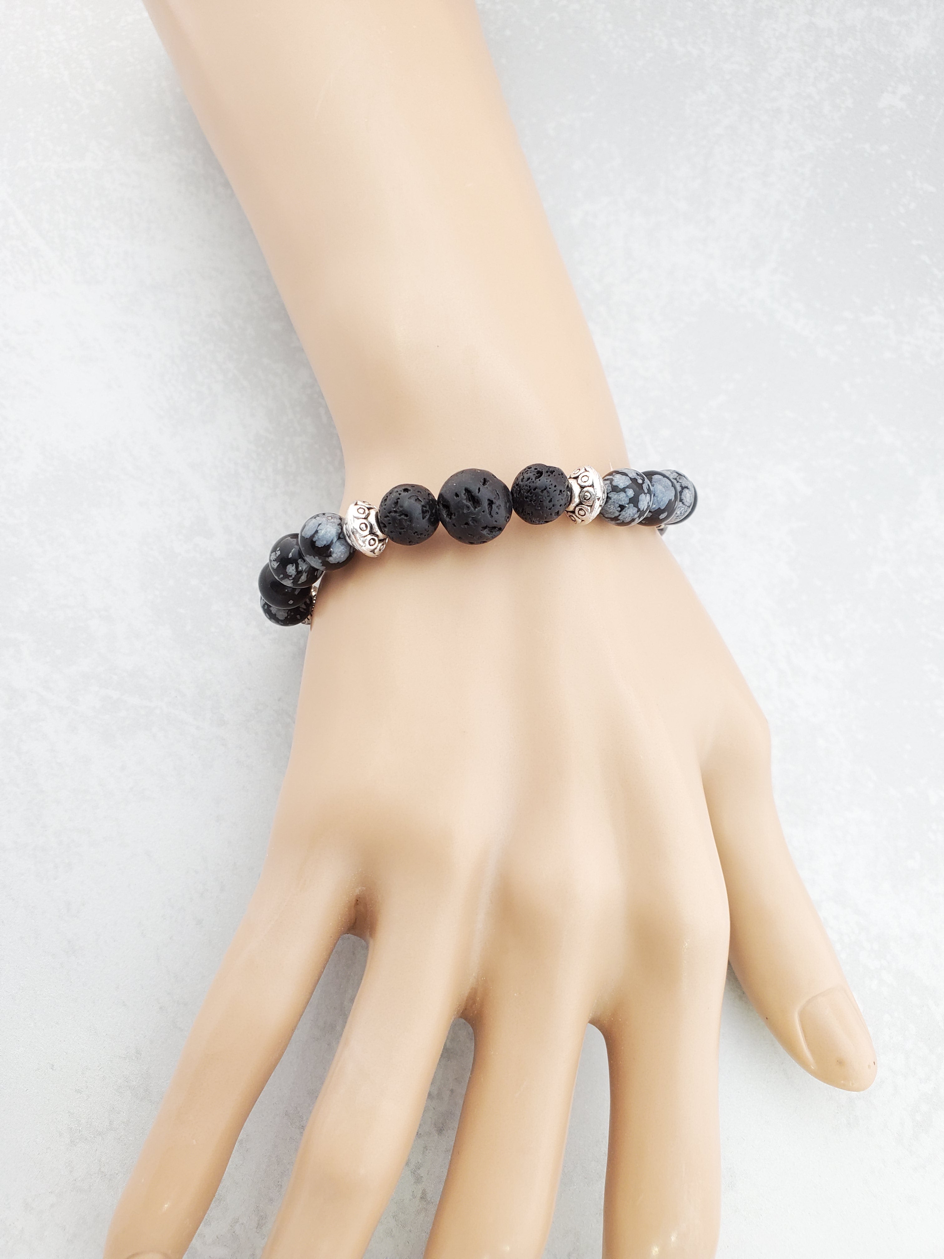 Snowflake Obsidian Lava Bead Diffuser Bracelet