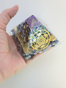 Chi Enhancing Pyramid — Large Purple Rainbow Hematite with Merkaba