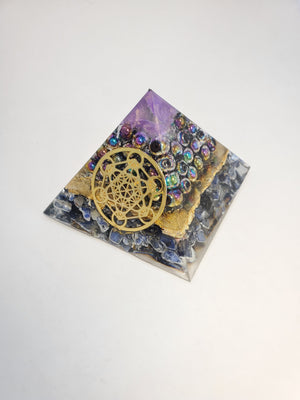 Chi Enhancing Pyramid — Large Purple Rainbow Hematite with Merkaba