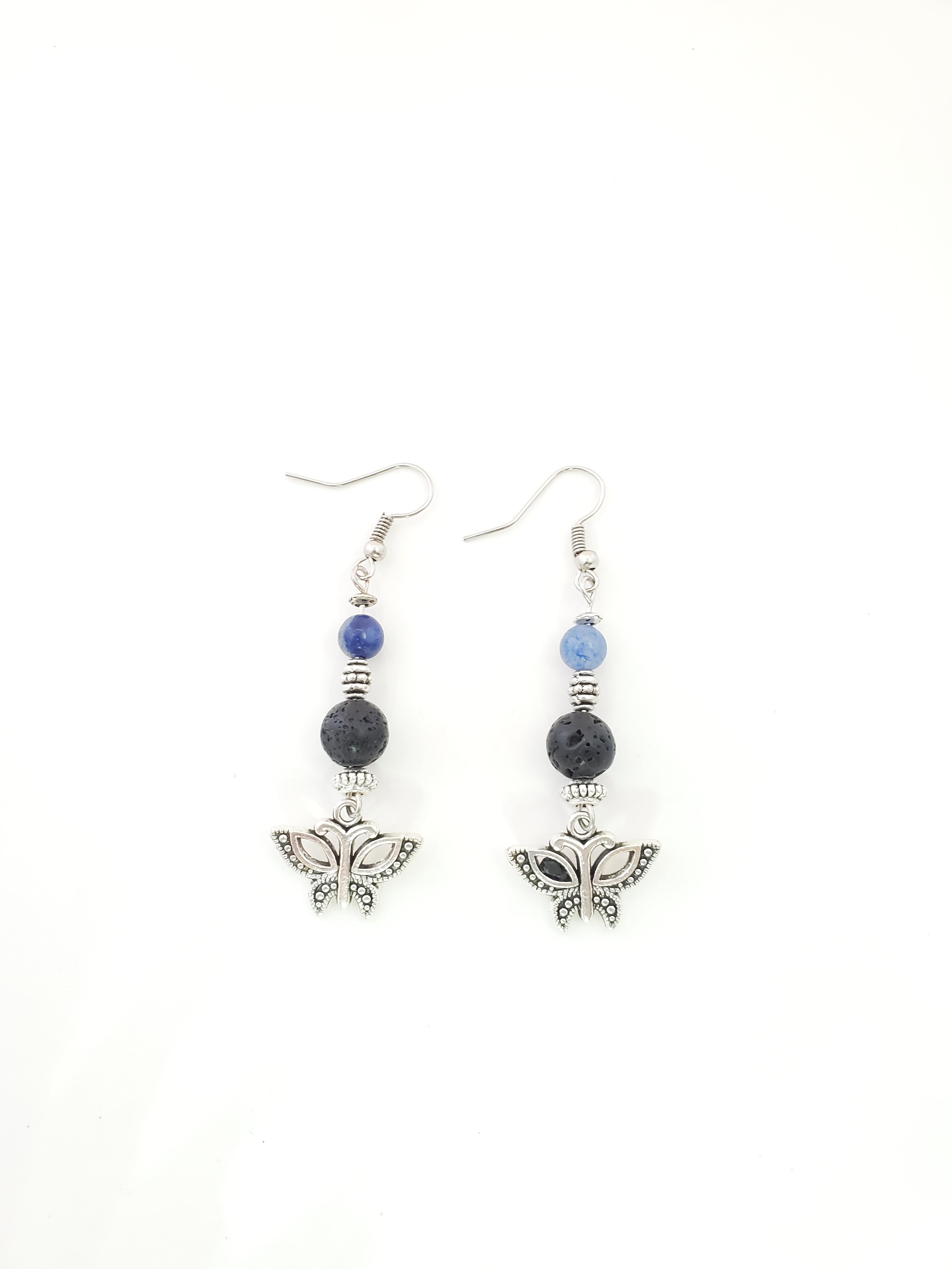 Butterfly with Blue Aventurine Lava Bead Diffuser Earrings
