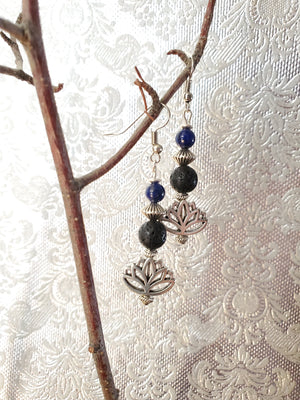 Lotus with Lapis Lava Bead Diffuser Earrings