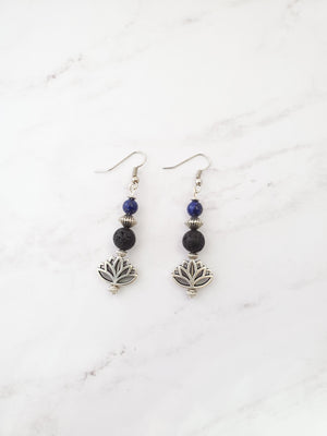 Lotus with Lapis Lava Bead Diffuser Earrings