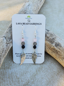 Angel Wing with Rose Quartz Lava Bead Diffuser Earrings