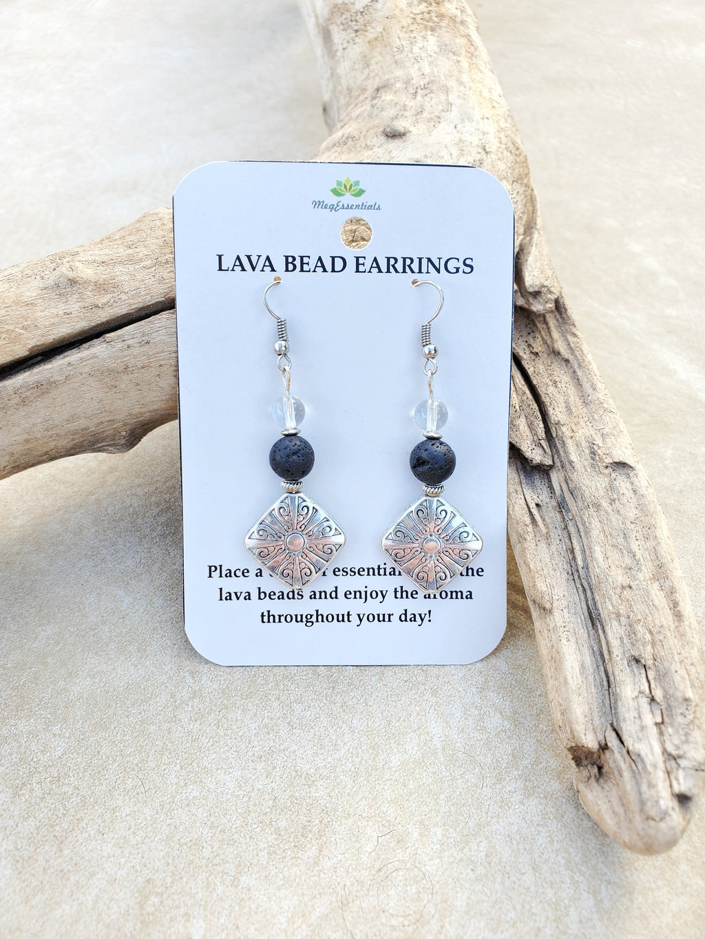 Lava Bead with Quartz Diffuser Earrings