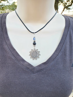 Flower of Life Blue Aventurine Lava Bead Diffuser Necklace