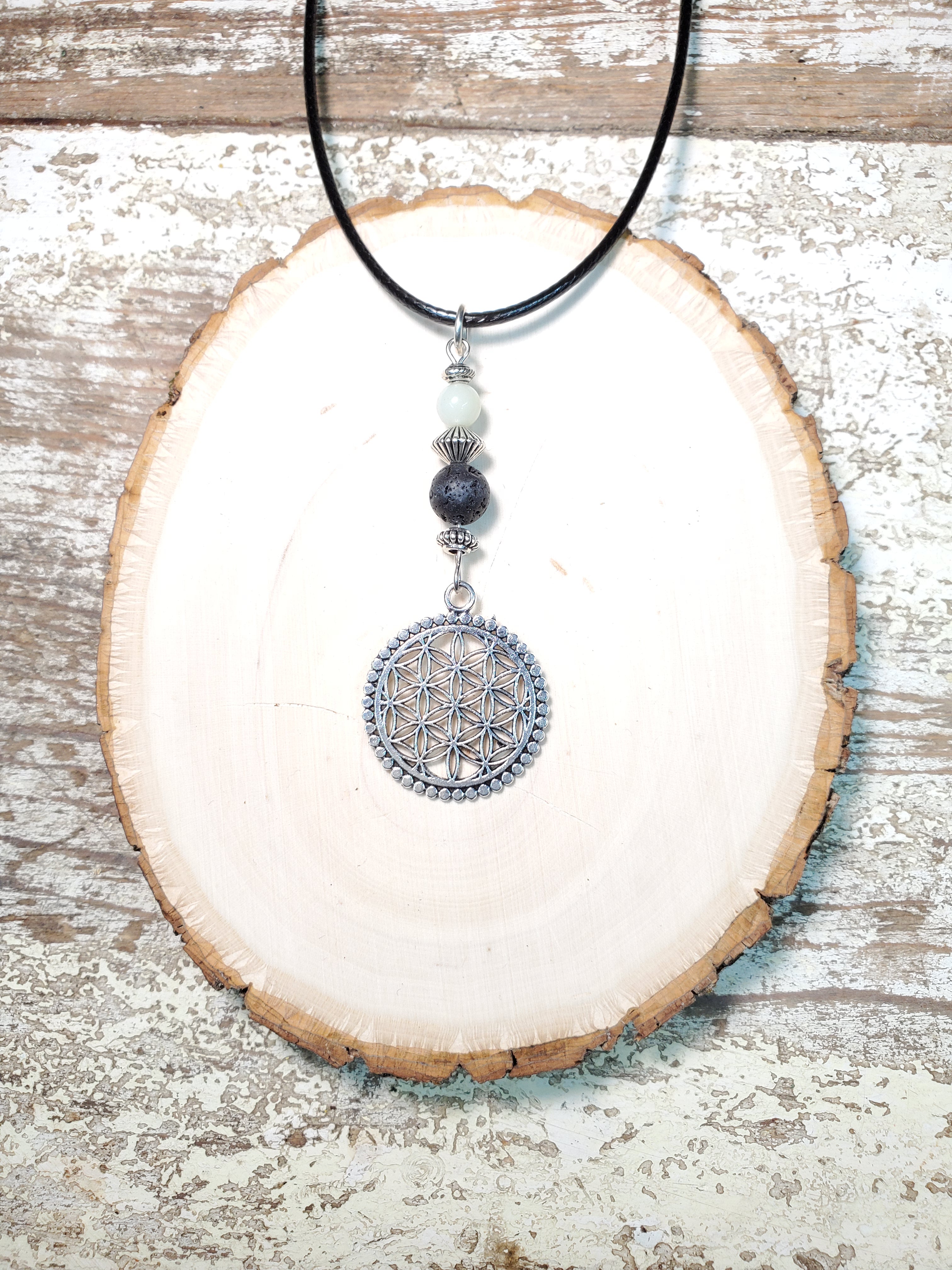 Flower of Life Amazonite Lava Bead Diffuser Necklace