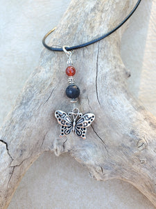 Medium Butterfly Carnelian Lava Bead Diffuser Necklace