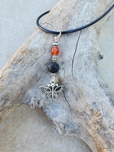 Butterfly Carnelian Lava Bead Diffuser Necklace