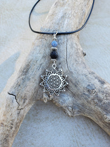 Flower of Life Blue Aventurine Lava Bead Diffuser Necklace