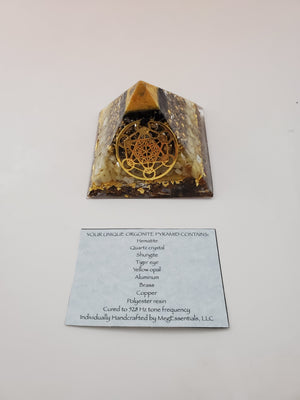 Chi Enhancing Pyramid — Large Gold Hematite with Metatron Symbol