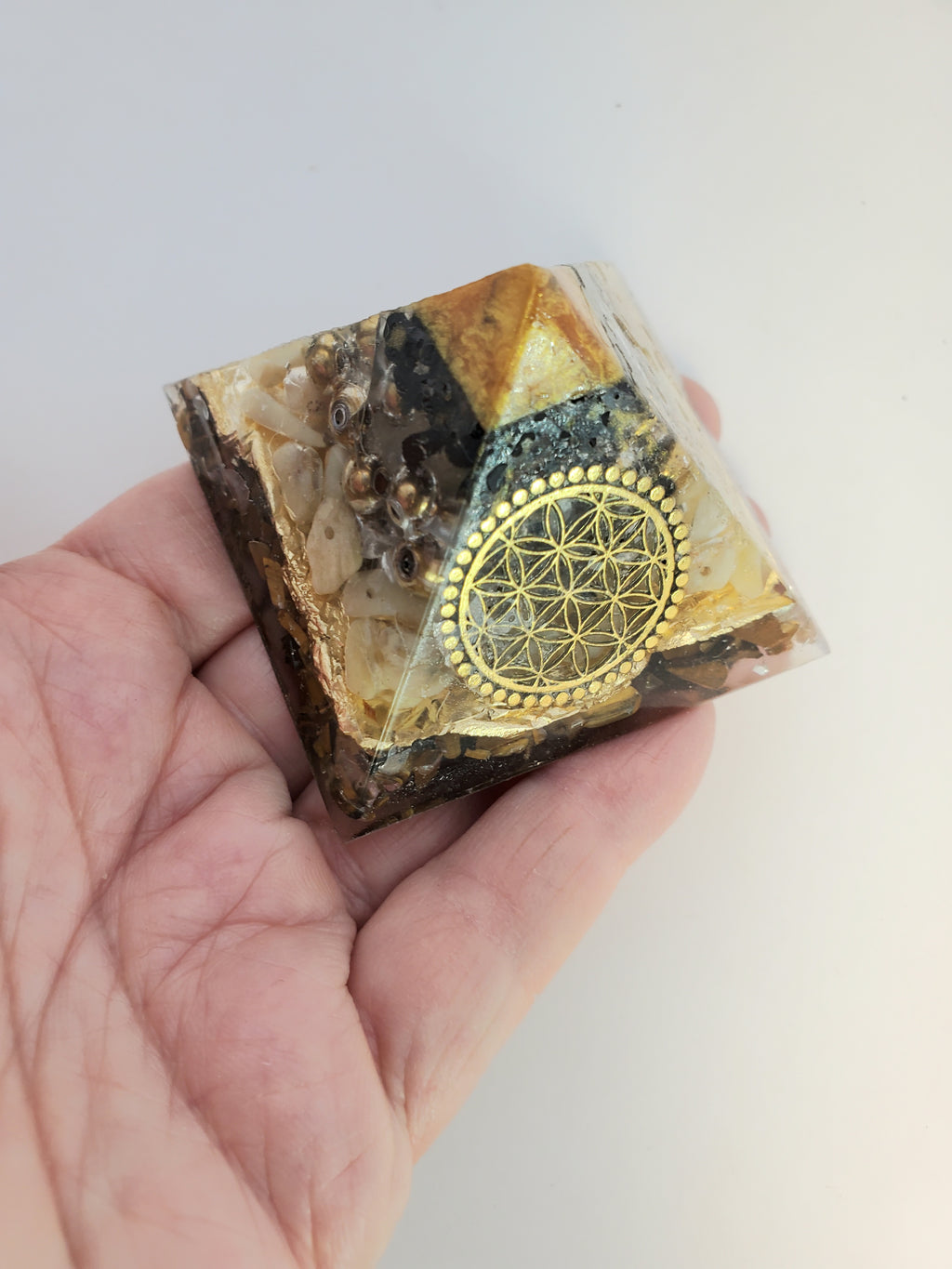 Chi Enhancing Pyramid — Small Gold with Flower of Life